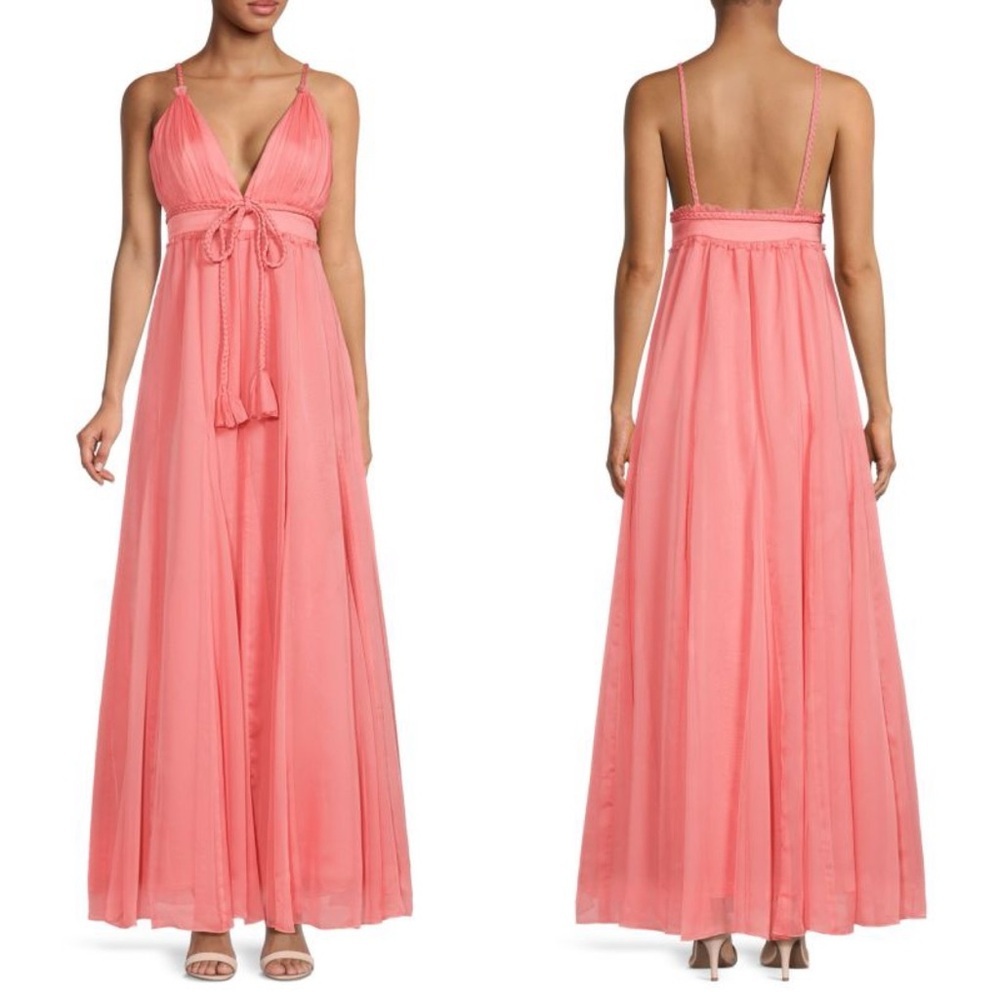 NWT ALICE + OLIVIA Carisa braid-trimmed chiffon gown in Rose Size 6 - Picture 3 of 10